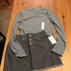 SO Black and White Striped top with rhinestone studded skirt
